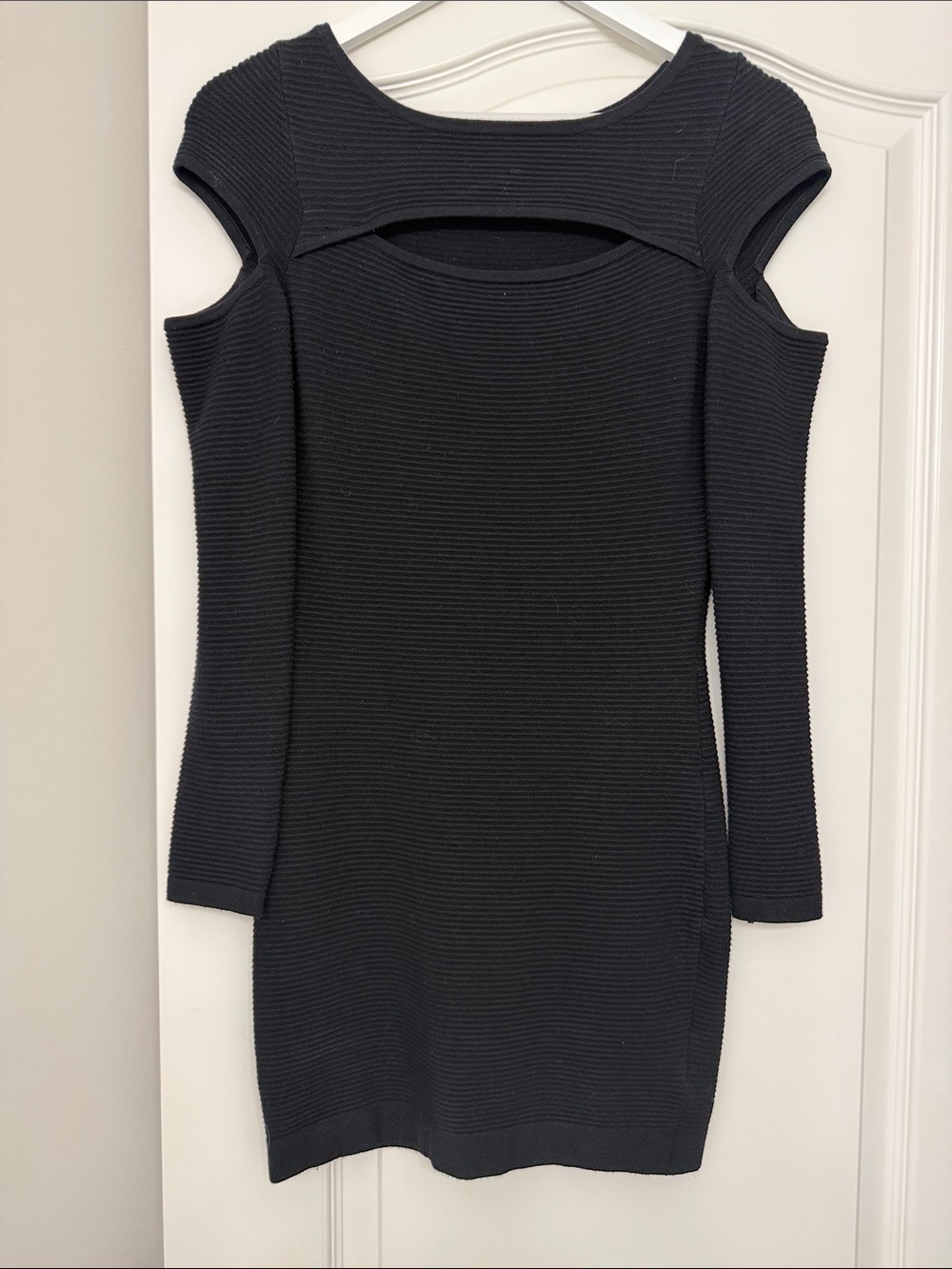 Marciano Black Asymmetrical Cold-Shoulder Knit Dress